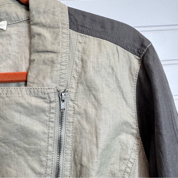 Eileen Fisher XL Coated Organic Linen Moto Jacket Asymmetric Zip Stone $258 - Picture 6 of 15